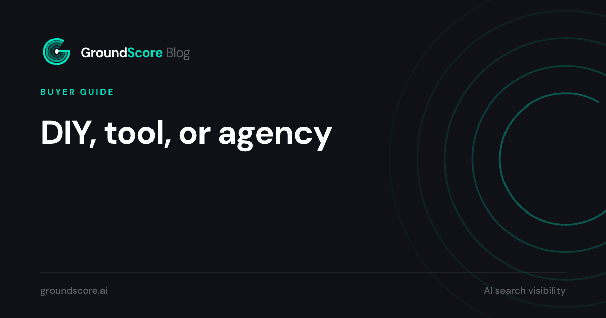 Diagram comparing DIY, tool, and agency paths for buying AI search help