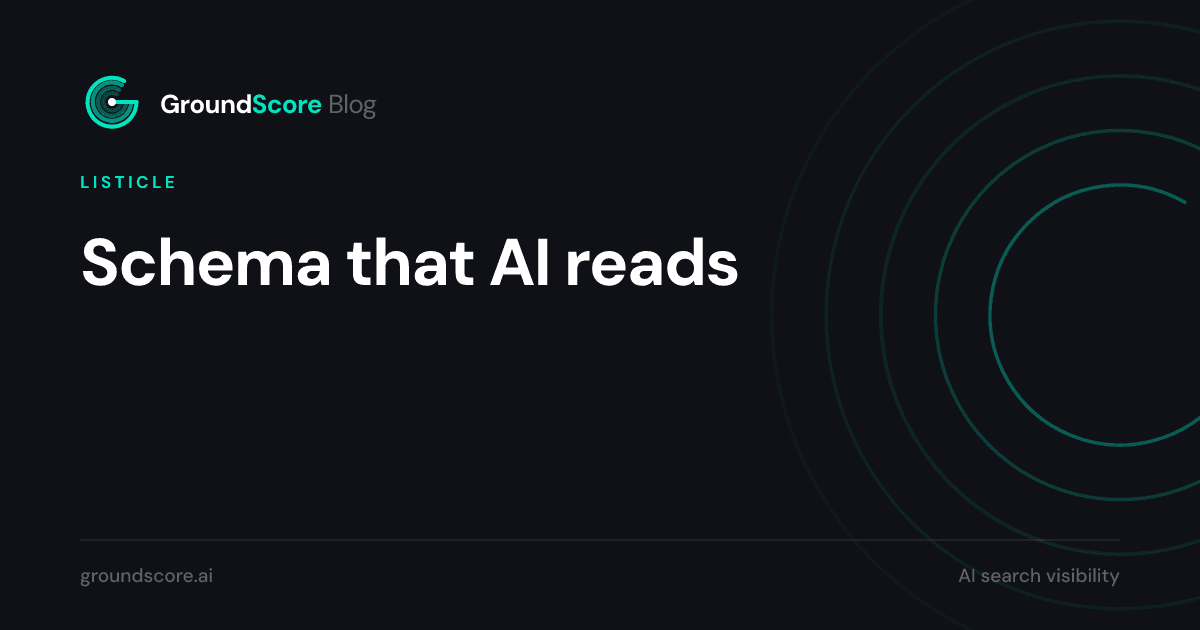 Nine schema.org types arranged in four groups for AI search visibility