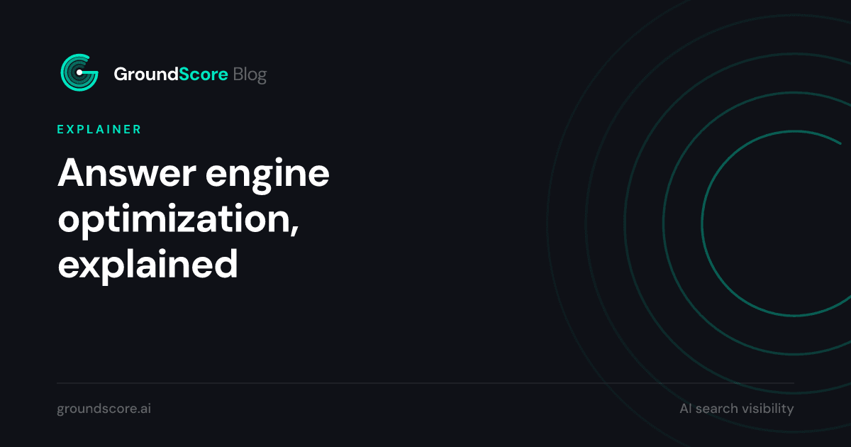 Diagram introducing answer engine optimization and the three layers of work it touches